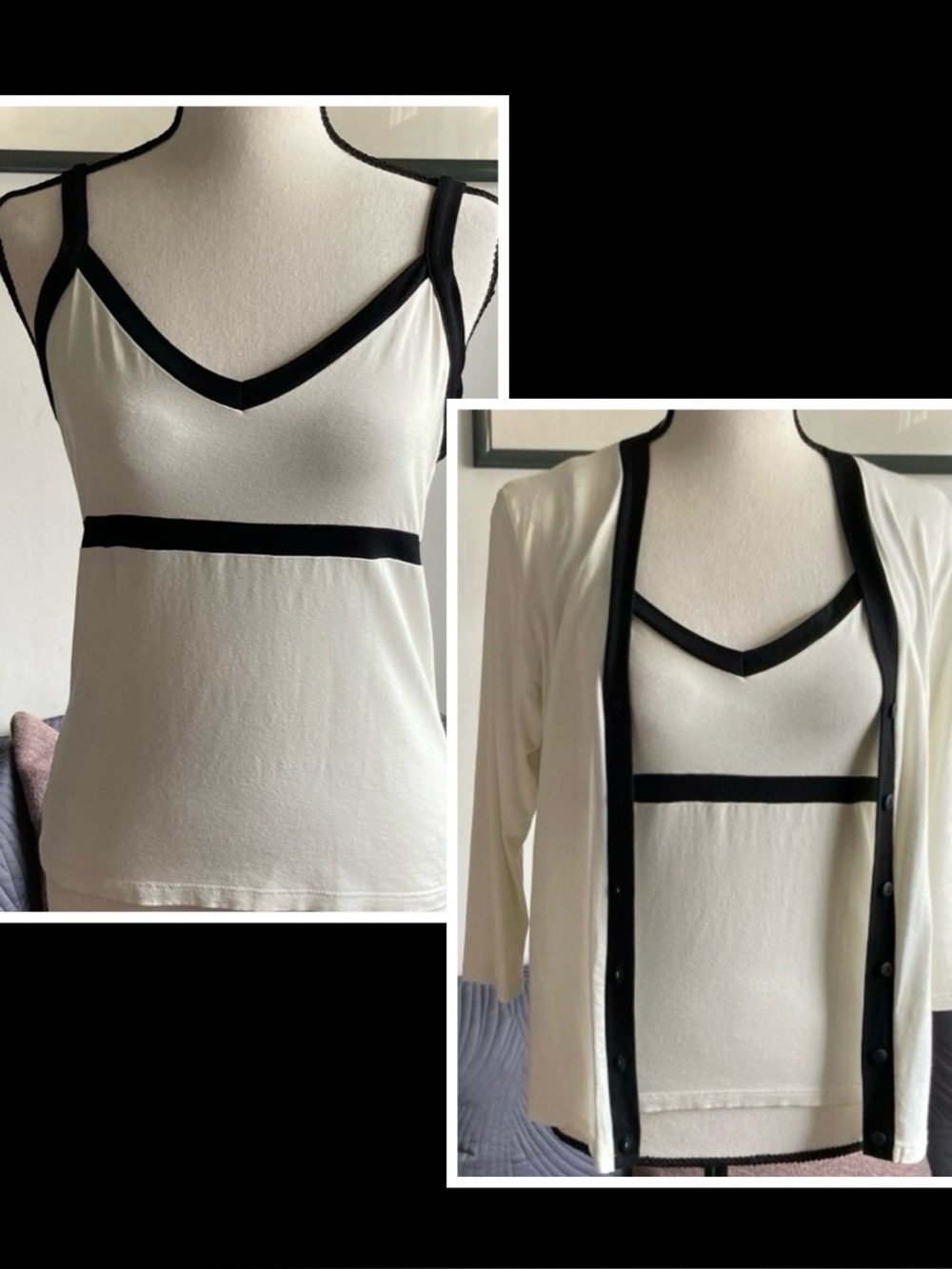 Vintage Côté Femme Twin Set, France, Off White/Black, Medium*